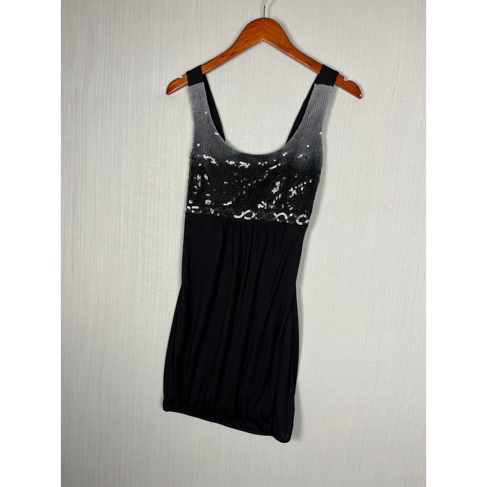 Fang Sequin Tunic Dress Women S Black Ombre Bubble Hem Y2K McBling Glam Sparkle‎